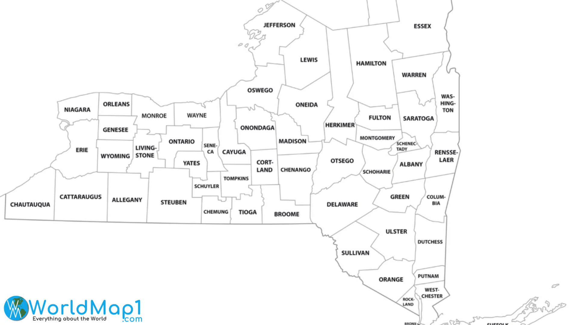 New York Outline Map with Counties
